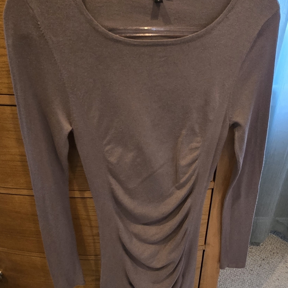 Express Women's Long-Sleeve Ruched fitted Knit Dress, S, Cappucino